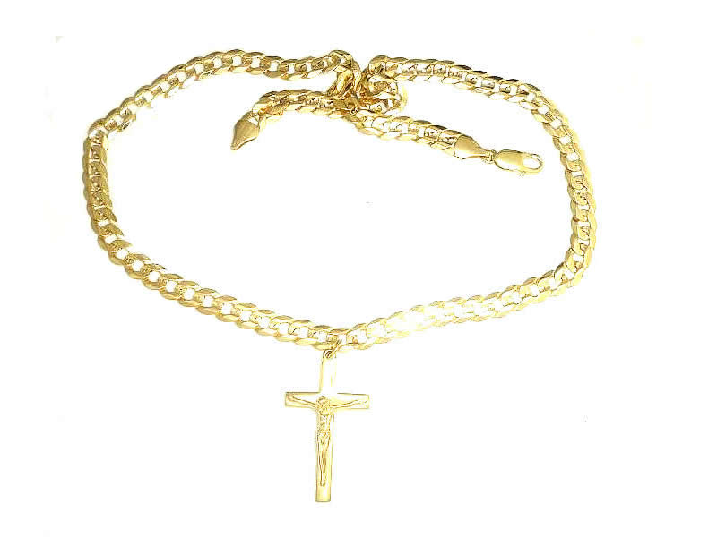 9CT GOLD, GENT'S CRUCIFIX AND CURB CHAIN (2)